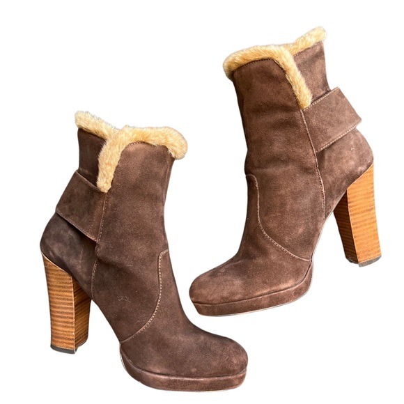 VTG Brown Leather Fur Booties - Picture 2 of 3